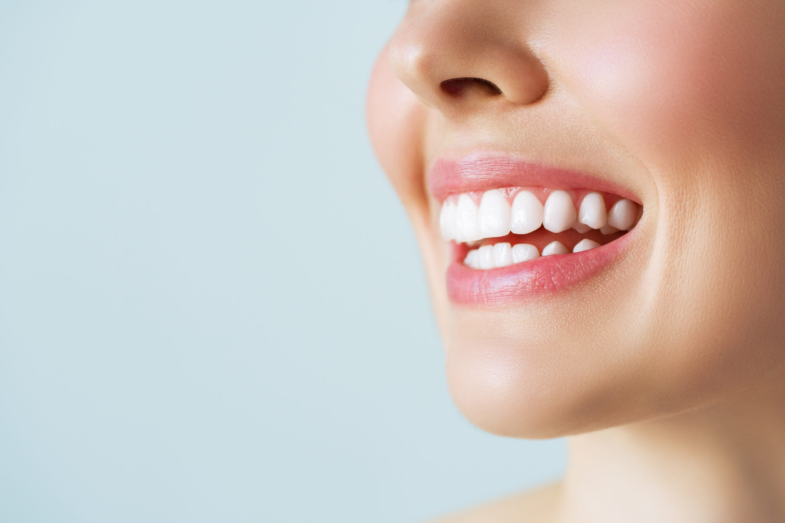 Perfect Healthy Teeth Smile Of A Young Woman. Teeth Whitening. Dental Care, Stomatology Concept